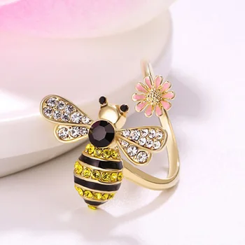 Guld med Rhinestone sort pink Emalje Insect Queen Bee Ring~ Justerbar gave idé gratis skibet images