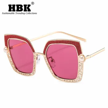 HBK Metal Mode Pearl Hule Solbriller Farverige Håndværk Damer Trendy Luksus, Sol Briller, Personlig Vintage Brillerne UV400 images