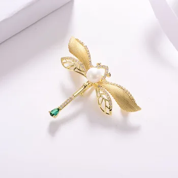 Hongye Ferskvandsperle Kvinder Brocher Dragonfly Sparkly Pin-Guld Farve Zircon Til Af Vintage Luksus Gave Nye Mode images