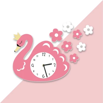 Hot Pink Pige Hjerte børneværelse Stue Stille Uret 3D-Tegnefilm Kreative Personlighed Mode Pink Swan vægur images