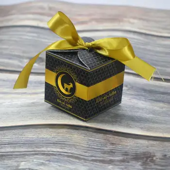 Høj Kvalitet, Sort/Hvid Eid-Al-Adha Mubarak Candy Box Guld Folie Fordel Gave Pakke Islamiske Muslimske Part Dekorationer Forsyninger images