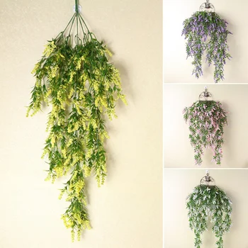 Ivy Gaver Blade Bryllup Planter Blomst Vin Simulering Lavendel Krans Part Romantisk Væggen Hænger Kunstige Støvdrager Home Decor images