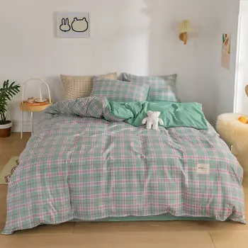 Japansk creme plaid fire-stykke pige hjerte vask dynen dække søde seng ark tre-stykke med hjem tekstil-sengetøj images