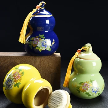 Kinesisk Keramik græskar tedåse Bærbare Forseglet Krukke rejse tedåse Opbevaring Krydderi Te Kasser Slik lagertank boligtilbehør images