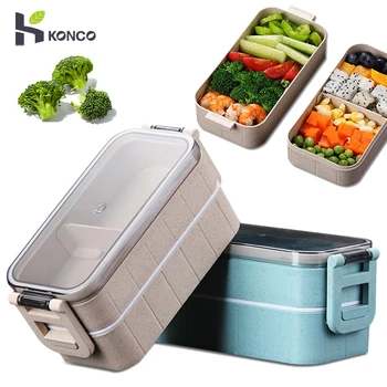 Konco Frokost Boks Bento Box til Elev funktionær, Dobbelt-lag Mikrobølgeovn Varme frokost container container til opbevaring af mad images
