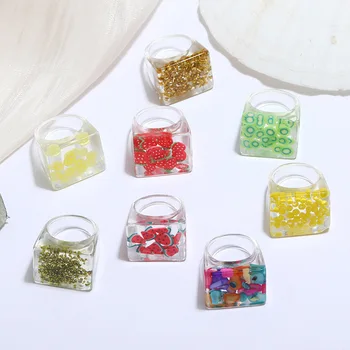 Korea Gennemsigtig Frugt Serie Ring Jordbær, Citron Firkantet Ring Farve Harpiks Ringe til Kvinder, Design Overdrivelse Smykker images