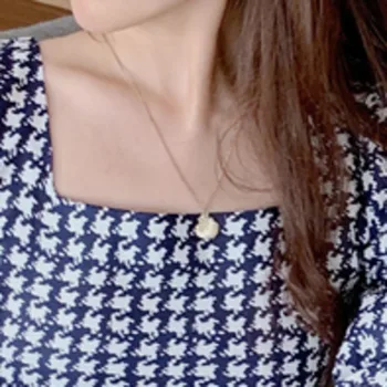 Koreanere Firkantet Krave Kravebenet Udsat Slim Fit Bluse Kvinder Vintage Sort Hvid Houndstooth Blusas Mujer Langærmet Skjorte 2021 images