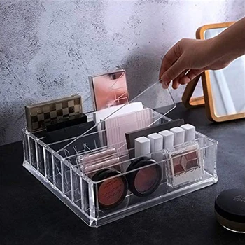 Kosmetiske makeup opbevaringsboks rack Transparent Lodrette gitterlinjer Stå Arrangør Presset pulver øjenskygge, Blush Organisere sag images