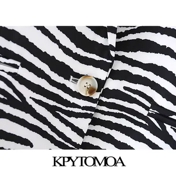 KPYTOMOA Kvinder 2021 Mode Enkelt Knap dyreprint Blazer Vintage Pels Lange Ærmer, Lommer Kvindelige Overtøj Smarte Veste Femme images