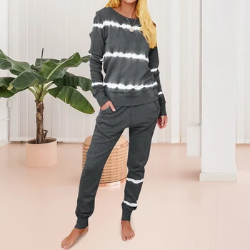Kvinder Pyjamas Sæt Tie Dye Langærmet Pyjamas Top Bukser 2020 Mode Kvindelige Gradient Træningsdragt images