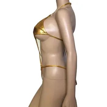 Kvinder Sexy Metallisk Skinnende Læder Grime Et Stykke Criss Cross Bra Top Bikini Teddy Heldragt Trikot G-Streng Undertøj Monokini images