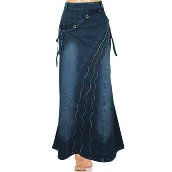Kvinders Retro Jeans, Nederdele Plus Size Litterære Stil Syning Udvides Fishtail 2021 Sommer Denim Nederdel med Høj Talje Denim Nederdel images