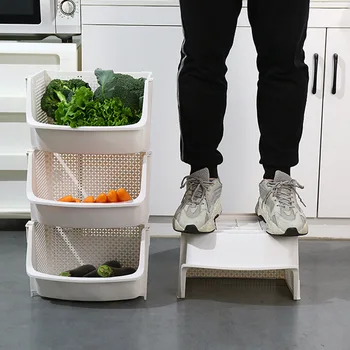 Køkken Opbevaring Kurv Plast Multi-funktionelle Hule Grøntsager, Frugt Stativer 3/4 Lag Storage Basket til Arrangørerne Stabelbar images