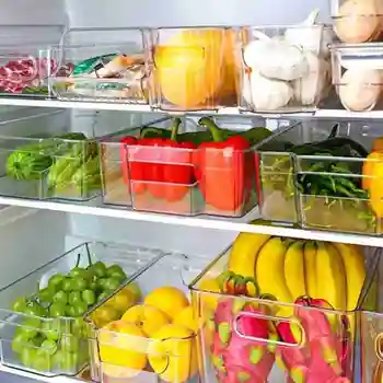 Køleskab Arrangør Skraldespande - Klar Plast Pantry Opbevaring Af Fødevarer Rack images