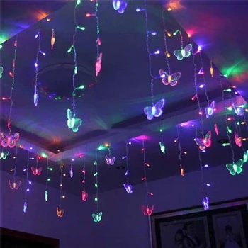 LED butterfly Gardin Icicle String Lys 4.9 m x 1,6 m 8 Modes kulørte Lamper til Soveværelset Haven Bryllupper juledekoration images