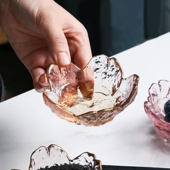 Lille Glas Skål Nordisk Stil Guld Med Indlagt Glas, Sauce Skål Mini Japansk Kirsebærtræ Krydderier Plade Til Is, Frugt, Sala images
