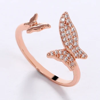 LUALA Luksus Butterfly Åbne Ringe for Kvinder Steg Guld/ Sølv Farve AAA Zircon Mosaik Trendy Korea Smykker Engros images