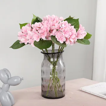 Luksus 3D-print hortensia gren med grønne blade rigtige touch-kunstige blomster hjem tabel kontor bryllup dekoration flores images