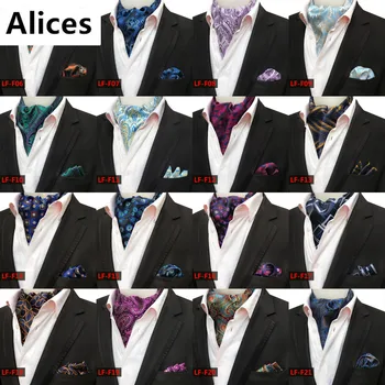 Luksus Mænds Vintage Silke Ascot Cravat Tie & Lommetørklæde Paisley Breve Sæt Pocket Square Uafgjort Sæt Bryllup Party Slips images