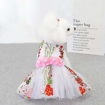 Luksus Rose Pearl Hund Brudekjole Bruden Tøj Formelle Tøj Broderi Prinsesse Kjole til Små og Mellemstore Hunde Tyl Nederdel images