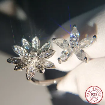 Luksus Sølv farve Stabelbare Blomst Stor Zircon Sten Daisy Finger Ringe til Kvinder, Bryllup, Engagement Fine Smykker images