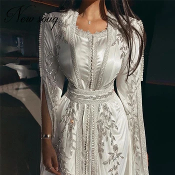 Mellemøsten Hvid Beaded Kjoler Til Bryllupper Lange Ærmer 2021 Festspil Celebrity Kjoler Robe De Soiree Arabisk Aften Kjole images