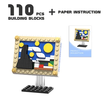 MOC Pixel Kunst Blokke Berømte Malerier, Mini-Billede Bygning Mursten Stjerneklar Nat, Kanagawa Pearl Pige Idé DIY-Legetøj Til Børn images