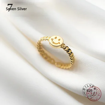Mode Ægte 925 Sterling Sølv Cubanske Kæde Smil Justerbar Finger Ring For Kvinder Punk, Hip Hop Smykker Gave images