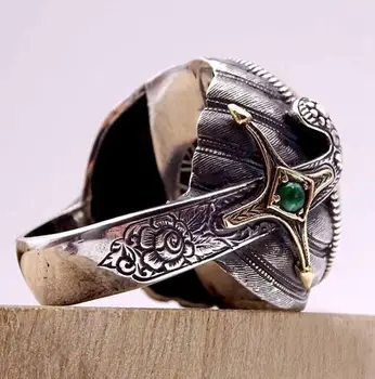 Mystisk Vintage Style Sort Ring Indlagt Med Grøn Zircon For Mænds Ring Smykker images