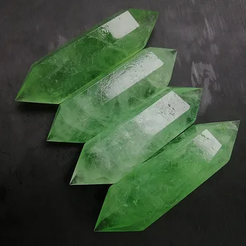 Naturlig grøn fluorit dobbelt spidse sekskantet prisme vedhæng energi krystal prøve healing sten images