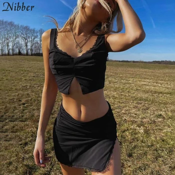 Nibber Sexy Lace Camisole Nederdele 2 To-delt Sæt Til Kvinder 2021 Sommeren Klub Bære Part Tøj Sweet Home Bære Jakkesæt Kvindelige images