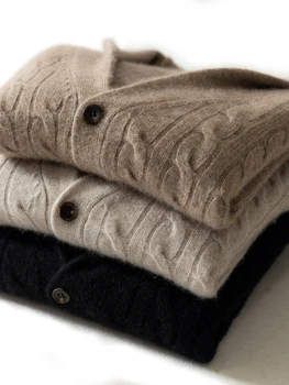 Ny Mode af Høj Kvalitet, Efterår og Vinter Ren Cashmere Cardigan Mænd Fortykket Sweater Casual Pels Enkelt Breasted Størrelse M-3XL images