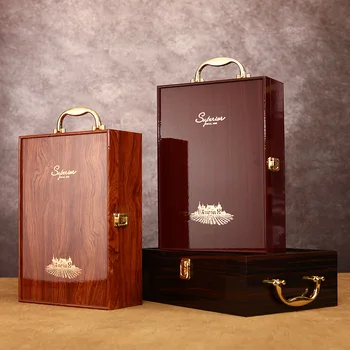 Ny stil dobbelt læder boks høj kvalitet rødvin gaveæske dobbelt flaske træ vin kasse hjem opbevaring arrangør vin holder max images
