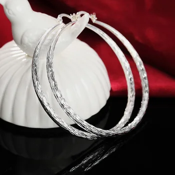 Ny Sælger 925 Sterling Sølv Øreringe til Kvinder mode Smykker 7CM Stor cirkel Bølge mønster øreringe Valentins Dag Gaver images