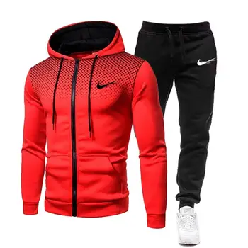 Nye 2 stykker sportstøj trykt mænds hooded sweatshirt + pantsPullover hætteklædte sportstøj, der passer casual sport mænds tøj images