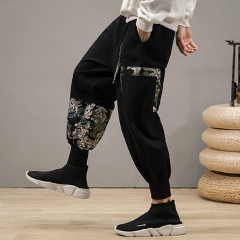 Nye Mænd Casual Vintage Cargo Bukser 2021 Efteråret Broderi Mode Hip Hop Joggere Mandlige Harem Bukser Oversize Løse Bukser images
