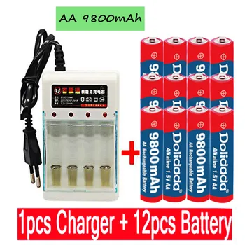 Nyt Tag AA-batteriet 9800 mah genopladeligt batteri AA 1,5 V. Genopladelige Nye Alcalinas drummey +1stk 4-celle batteri oplader images