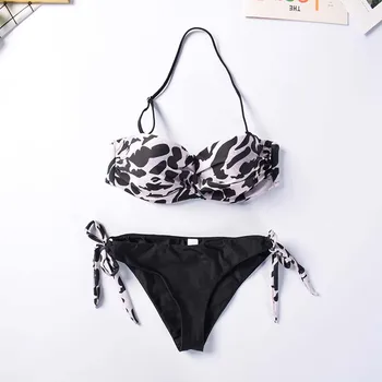 Paotang XL Sommeren Europæiske Og Amerikanske Nye Rør Top Bikini Sexet Leopard Print Damer Badetøj 2021 To-Delt Dragt Med Stropper images