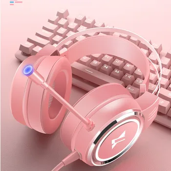 Pink USB-Kabelforbundne Hovedtelefoner Headset PC Gamer Stereo Hovedtelefoner Fleksibel Justerbar Mikrofon Headset til Laptop/PC/Mobil for Kontor Piger images