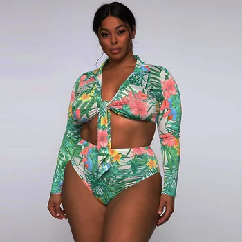 Plus Size Badetøj Overdimensionerede Kvinde Brasilianske Bikinier, Badetøj Og Store Med Lange Ærmer V Talje Badedragt 2 Piece Bikini Sæt images