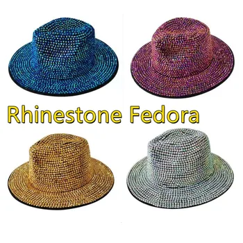 Premium Fedora Hat Rhinestone Panama Nye Stil Filt Hat Mænds Jazz Hat sceneoptræden Hat Damer Fedora Hat шляпаженская images