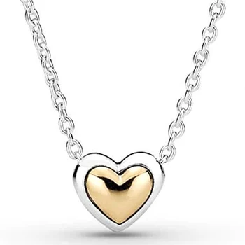 Real To Tone Gyldne Kuppel Kærlighed Hjerte Collier 925 Sterling Sølv halskæder For Mode-Perle-Charme DIY Smykker images