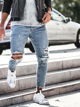 REPPUNK 2019 Skinny Jeans Mænd Streetwear Ødelagt Rippet Hip Hop Mandlige Mode Hiphop Elastisk Tynde Personlighed Blyant Bukser images