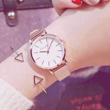 Rose guld luksus fashion brand kvinders ure i rustfrit stålnet stap kvindelige quartz ur i sølv ure mænds ure images
