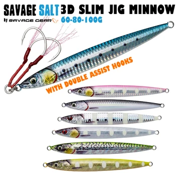 Savage Gear 3D Slank Jig Minnow 60-80-100G 7 Farver af Høj Kvalitet Metal Fiskeri Lokke images