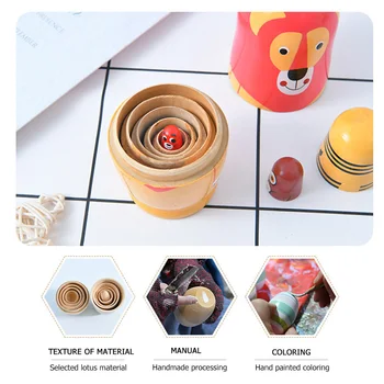 Seks lag Babushka Hånd-malet Fox Dyr Dukke Toy Håndværk Funktion Dekoration Børn, Træ-Toy 6 Stykker Sæt images