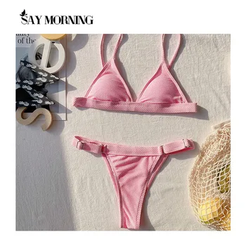 SIGE MORGENEN V-Hals Skubbe op Badedragt 2021 Backless Solid Farve, Sexede Bikini Sæt Badning Suit Female Sommer Strand images