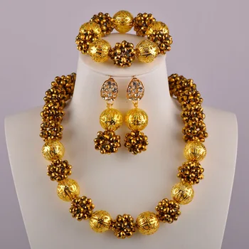 Smuk nigerianske perler kostume halskæde krystal kugle perle forgyldt afrikanske smykker sæt 1-6JSQ-02 images