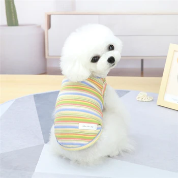 Sommeren Stribet Dog Shirt I Bomuld Casual Pet Vest Behagelig Hund Kostume Hvalp T-Shirt I Åndbar Hund Tøj images