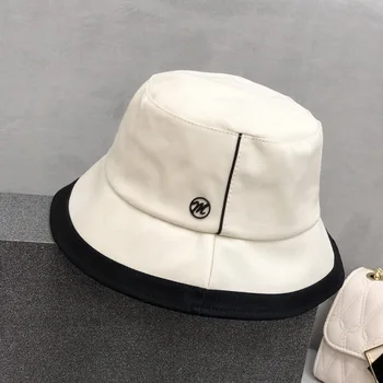 Spring Nye Simple koreanske Mode Brev Damer Fiskeren Hat Syninger Sort og Hvid Håndvask Hat solhat images